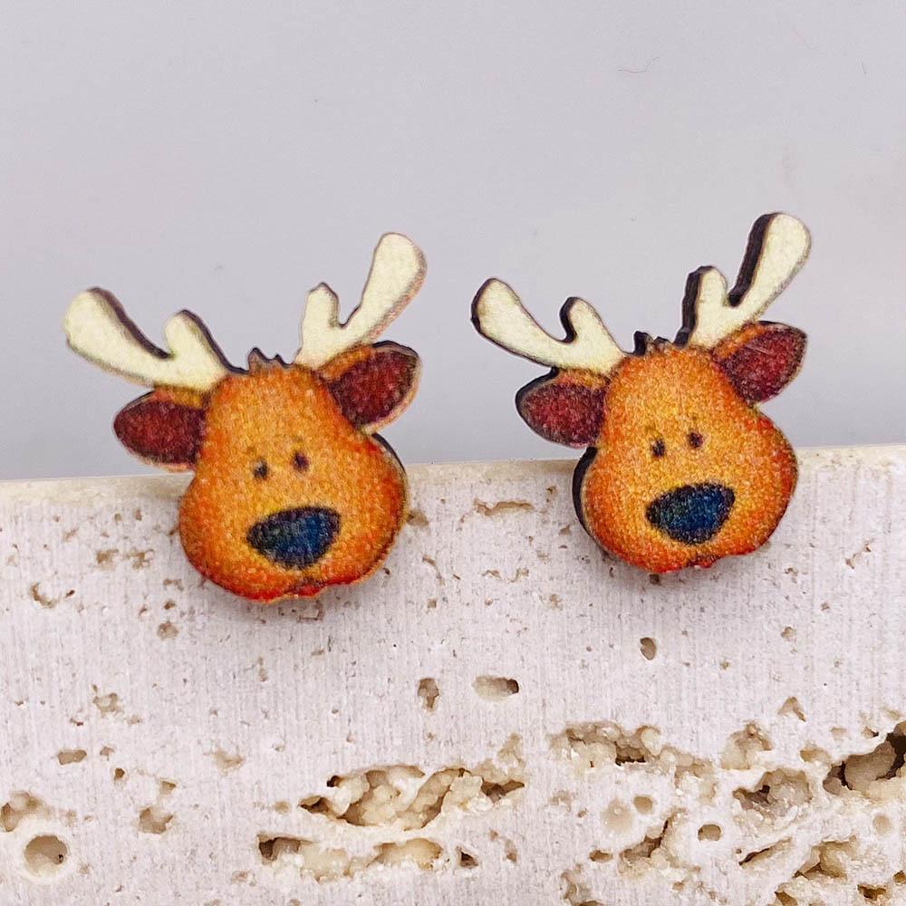 Christmas Stud Earrings: Reindeer, Tree, Snowman & Santa Designs - Wooden Holiday Gifts for Women