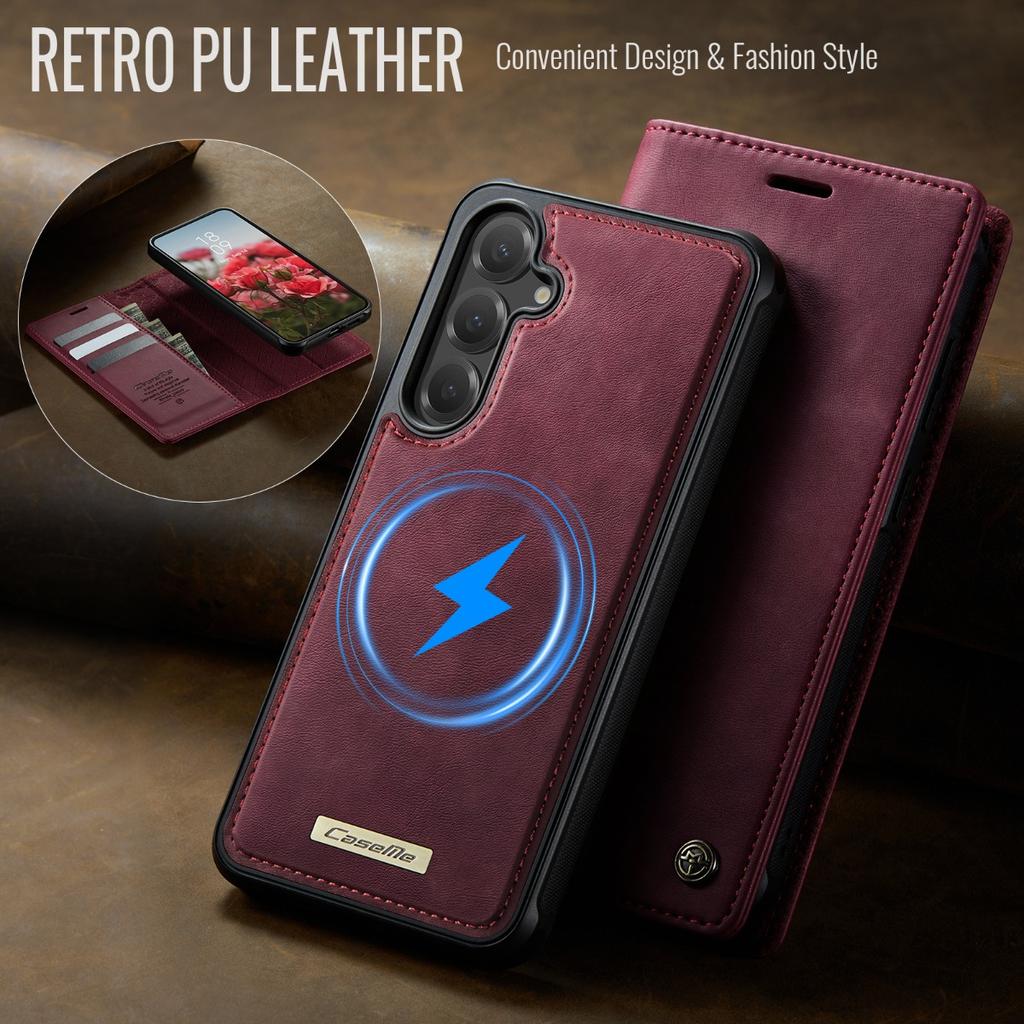 Magnetic Wireless Charging Leather Wallet Phone Case for Samsung Galaxy S26 Ultra S25 FE S24 S23 S22 S21 Plus A17 A56 Flip Cover