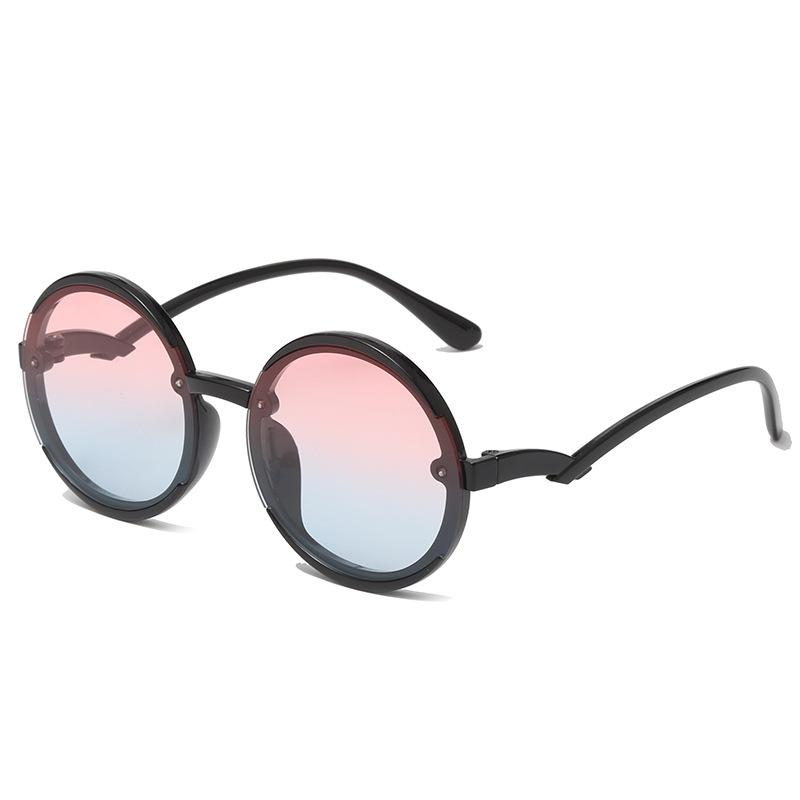 Cute Color-Block Round Kids Sunglasses Gradient Lenses Uv400 Protection Fashionable Shades For Girls 8832