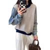 Splicing denim design knitted sweater top autumn and winter new loose casual contrasting sweater pullover women