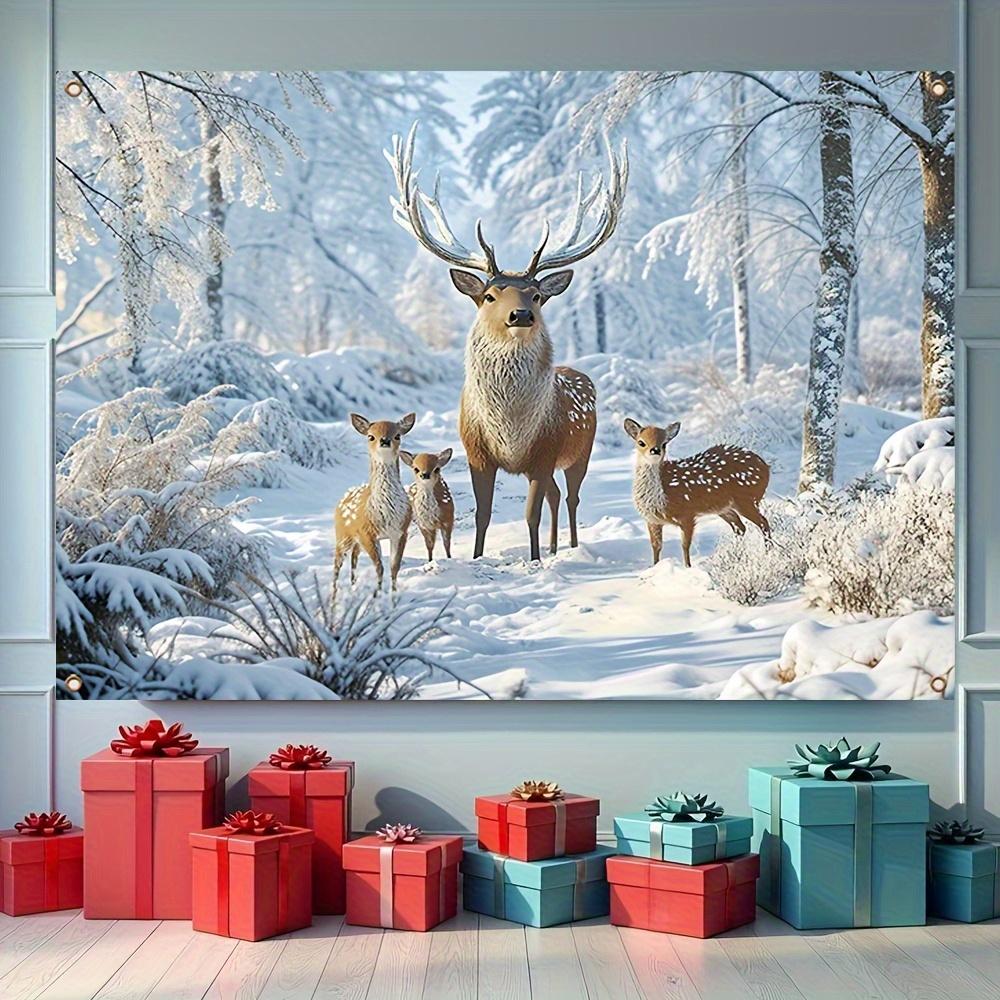 1Pcs Winter Snow Forest Deer Decoration Background Winter Backdrop Decorations For Photo Studio Photo Booth Christams Party