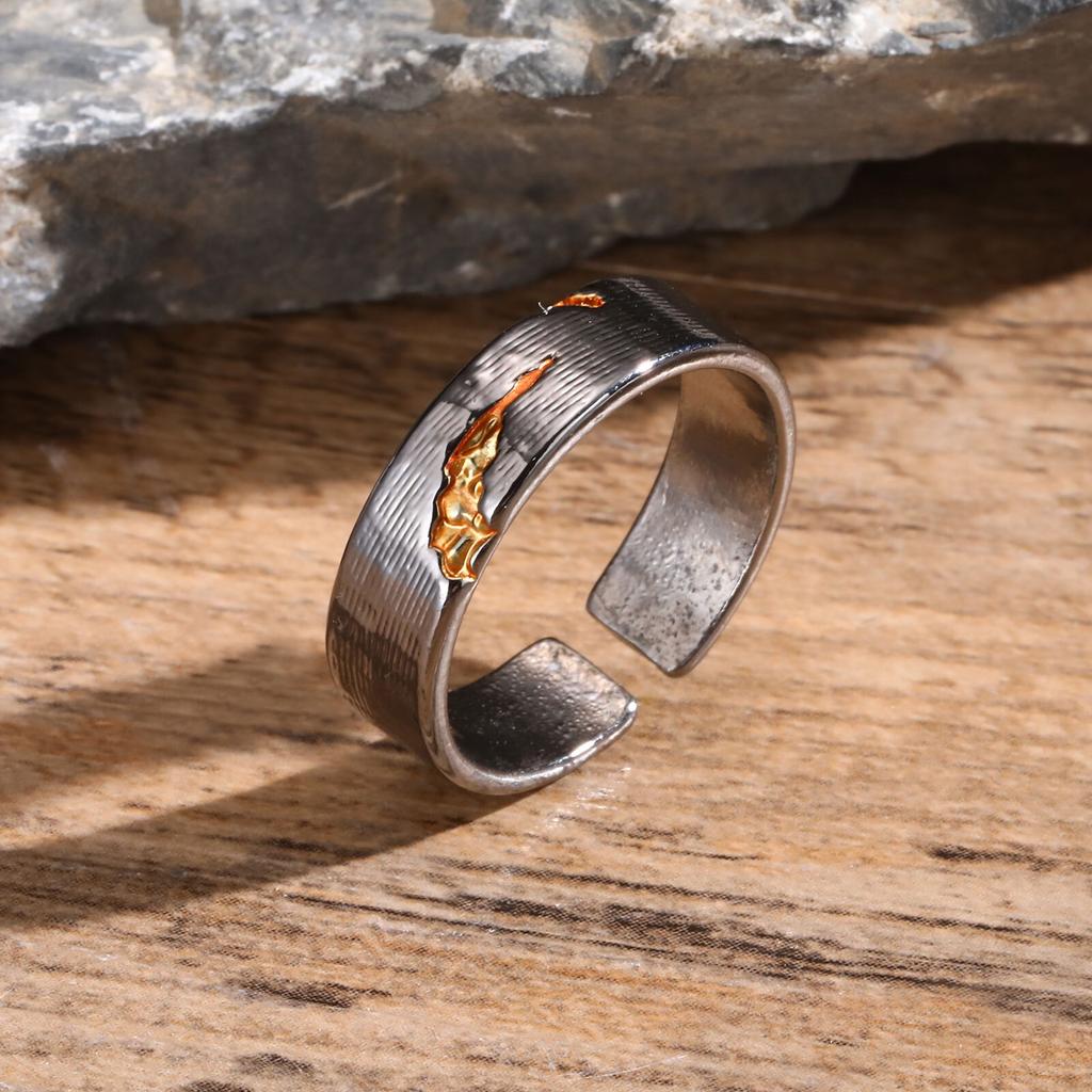 Retro Grey Metal Ring for Men Boys,Golden Lightning Open Ring,Vintage Punk Jewelry Gifts