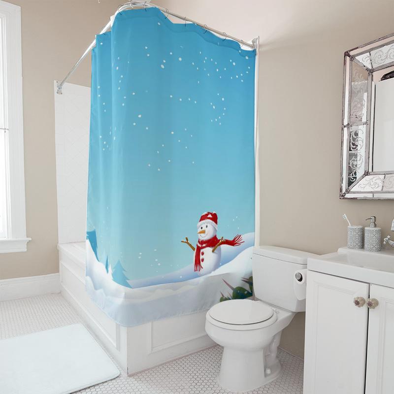 Tuniu Festive Snowman Winter Holiday Bathroom Shower Curtain Set Waterproof Cute Decor