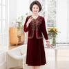 2PCS High-end Dress Set Spring Women's Velvet Dress Velvet Jacket Two-piece Set V-neck Plus-size Dress