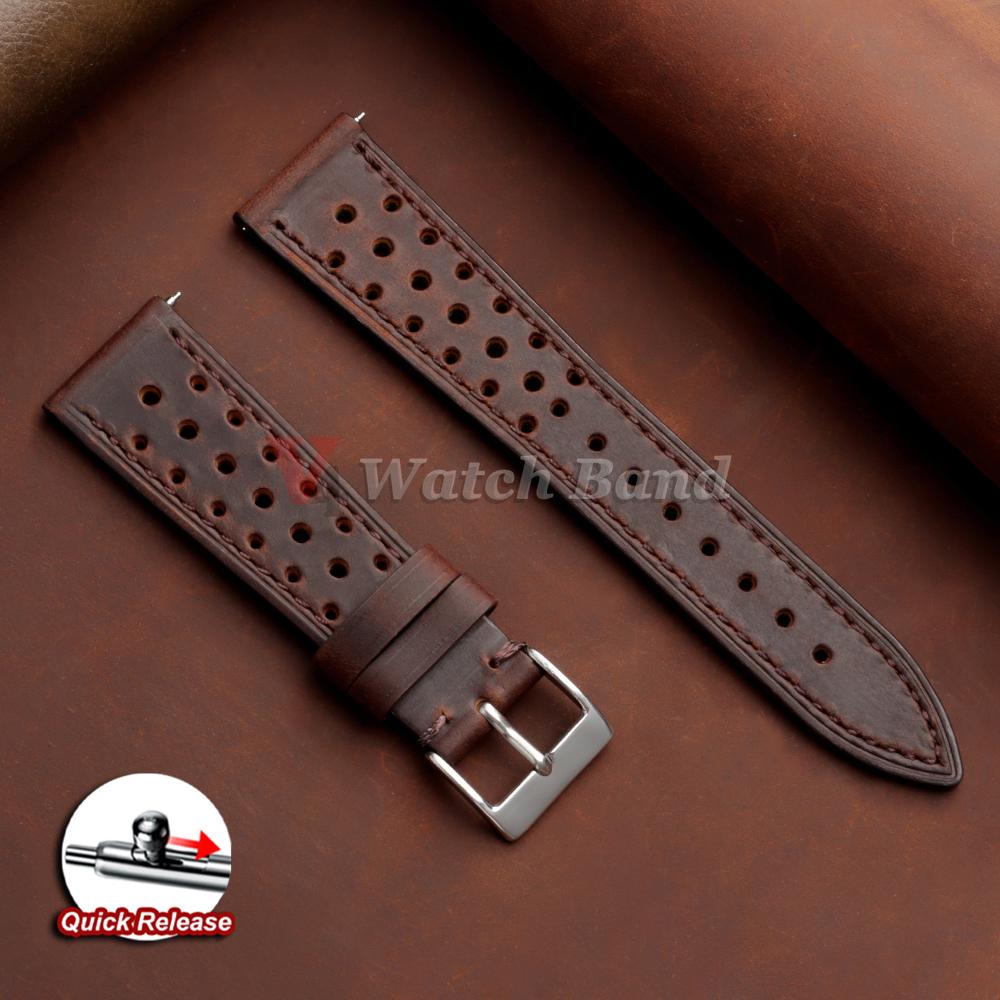 Atmungsaktive poröse Armbänder 18mm 19mm 20mm 21mm 22mm 24mm Schnellverschluss Vintage Racing Leder Armbänder für Seiko für Rolex