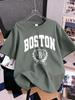 Boston 1630 Persönlichkeit Kunst Drucke Kurzarm T-Shirts Damen Baumwolle Sommer T-Shirts Weich Locker Rundhals Oberteile Basic Kleidung