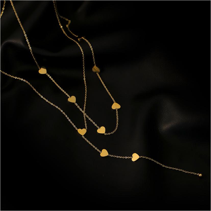 316L Stainless Steel New Fashion Upscale Jewelry 2 Layer Love Heart Tassel Charms Chain Choker Necklaces & Pendants For Women