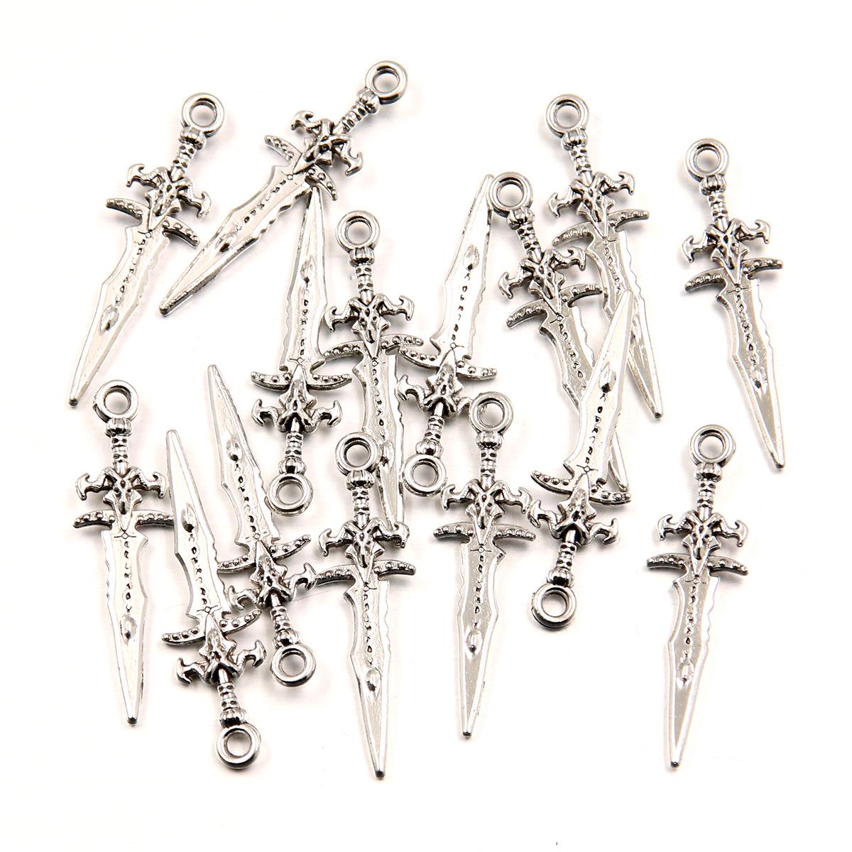 Двухцветная мини-подвеска-шарм в виде меча, 29x9 мм, сплав, аксессуар для мобильного телефона античный серебряного