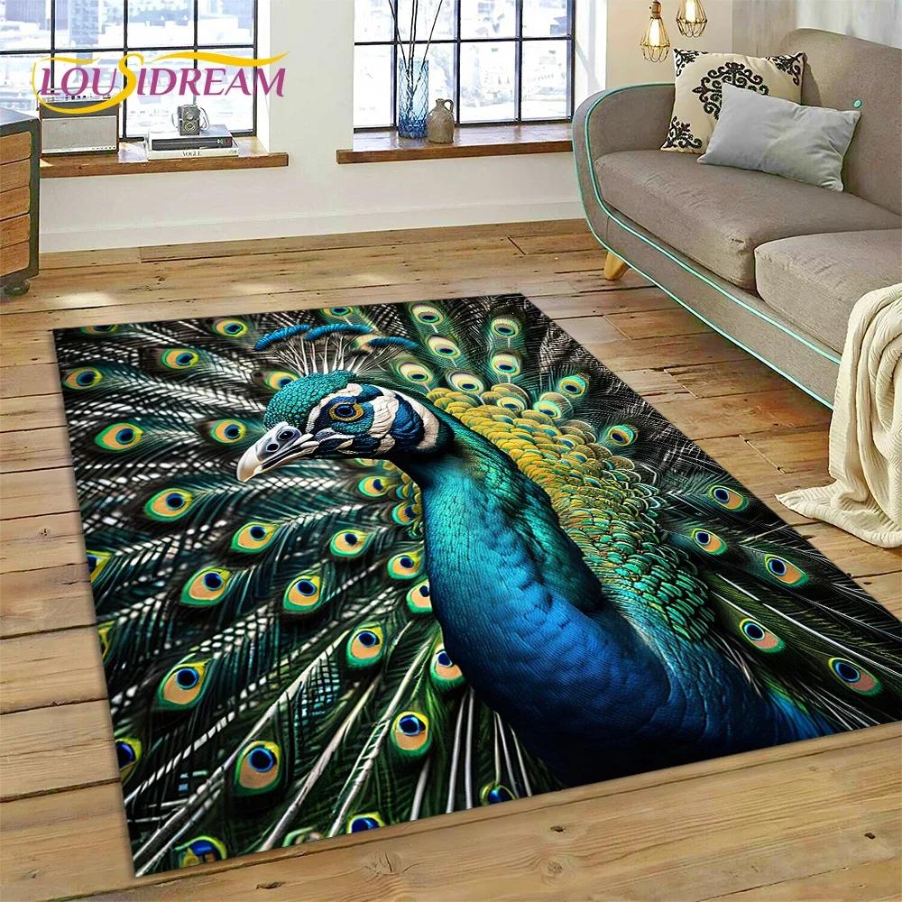 Niedlicher Teppich mit Traumvögeln, Papagei, Pfau, Cartoon-Motiv, für Schlafzimmer, Wohnzimmer, Zuhause, Sofa-Dekoration, Kinderspiel, große Deko-Bodenmatte