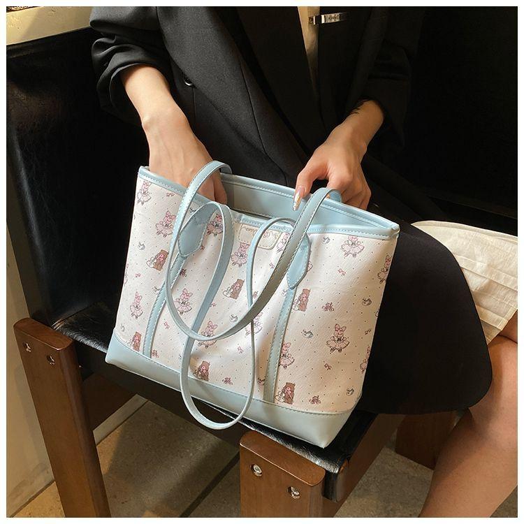 Harajuku Aesthetic Bear Print Pink Handbag Women Versatile Large Capacity Shoulder Bags Wallet Female Retro Casual Tote Bag 2025