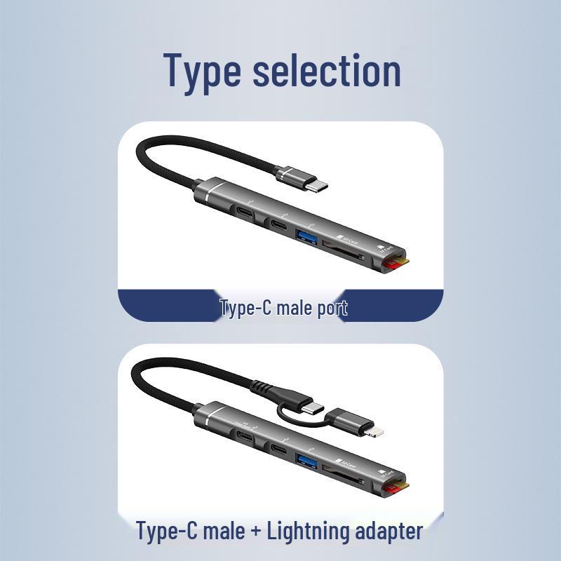 Multifunctional 5-Port Hub with TF/SD Card Reader & USB/Type-C for Apple & Android Devices