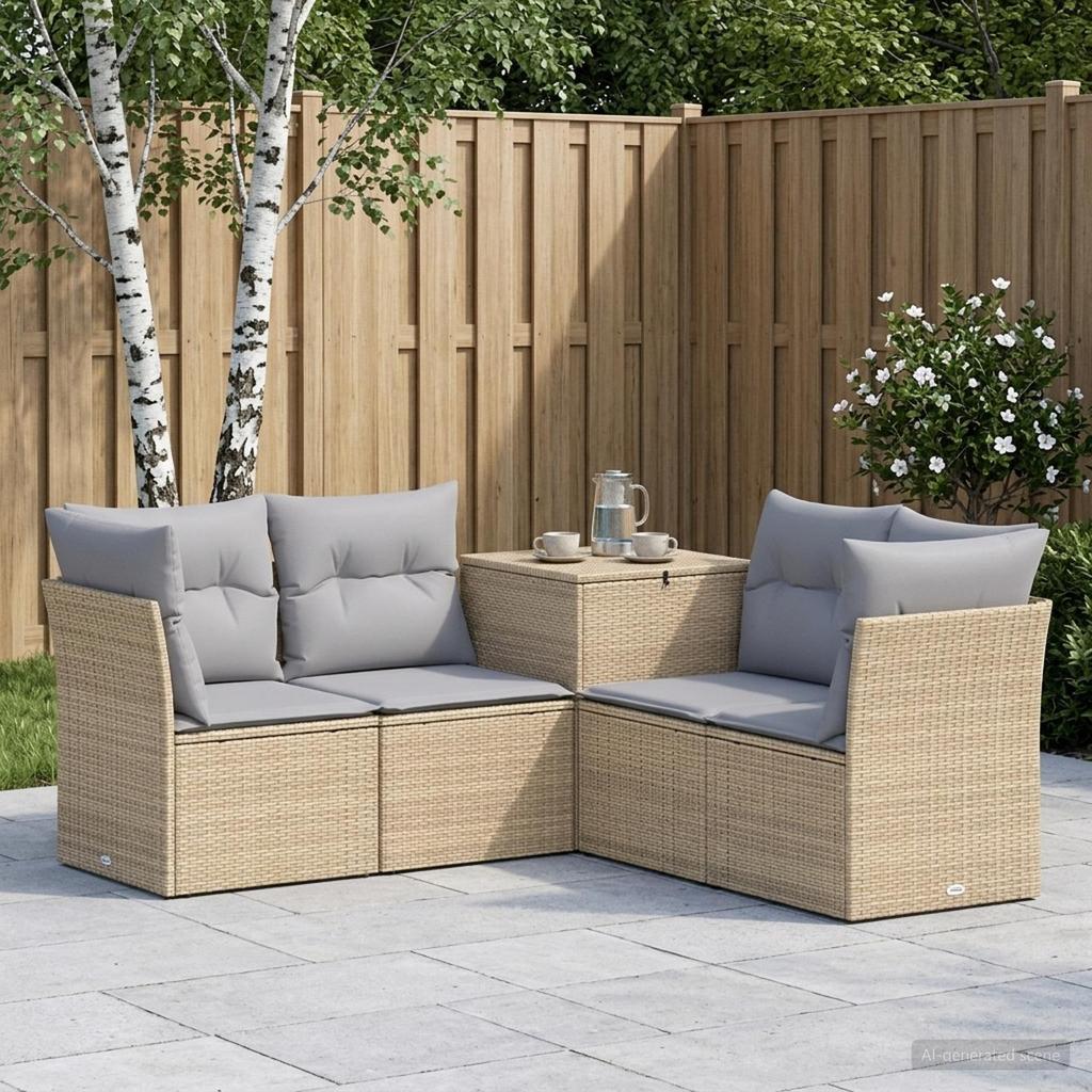 Sofa Set 5 pcs. Beige and Light Grey Poly Rattan and Steel