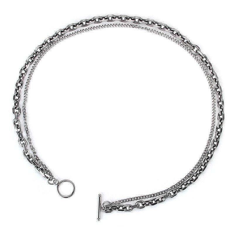 Men's and Women's Titanium Steel Double-Layer Geometric Necklace - Non-Fading, Stylish Clavicle Chain for Couples