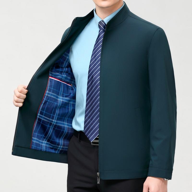 

High-end Mulberry Silk Jacket Men s Stand-up Collar Middle-aged Casual Jacket Casual Loose Dad Spring and Autumn Thin Coat 170