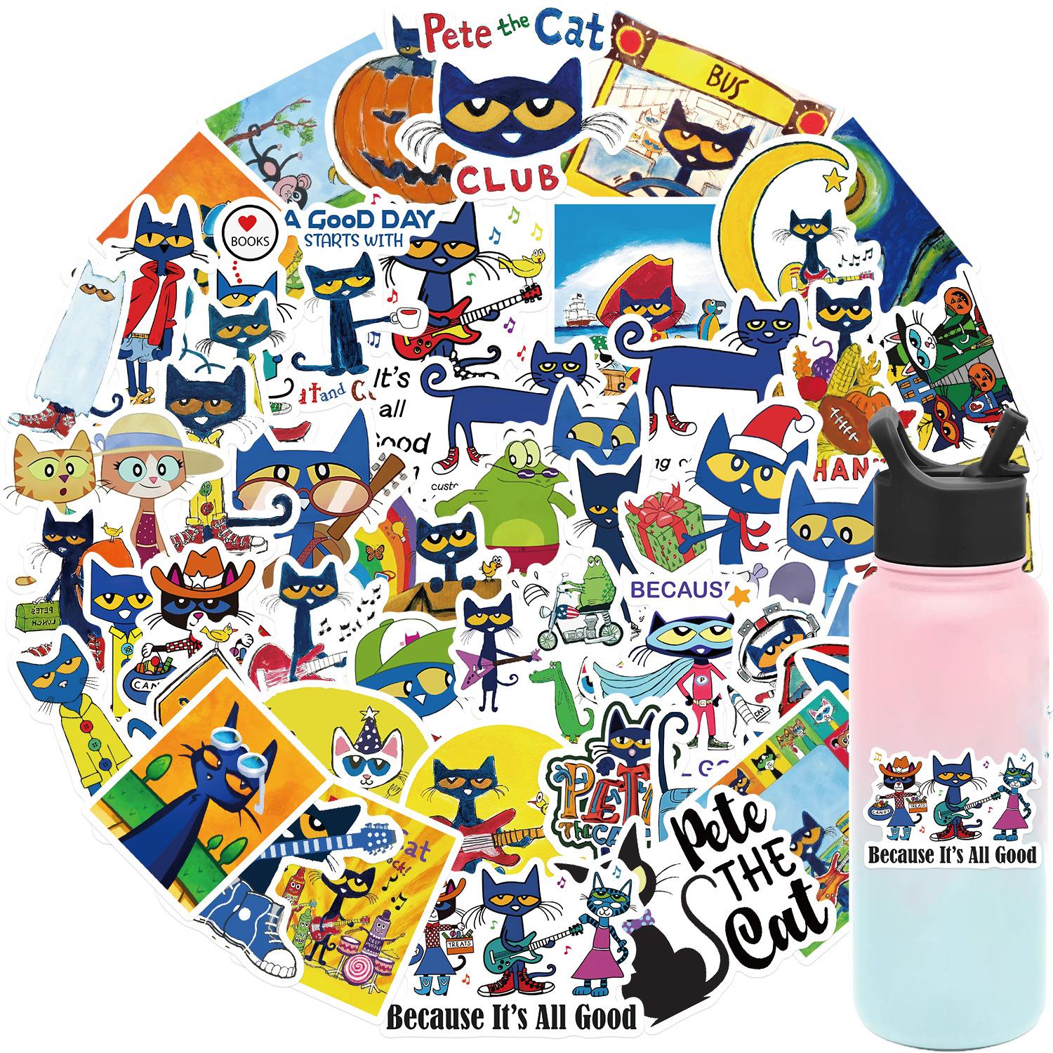 Wipon Unisex Kids 50 Cartoon Pete Cat Stickers Diy Decorative Guitar Notebook Suitcase Diy Waterproof Stickers