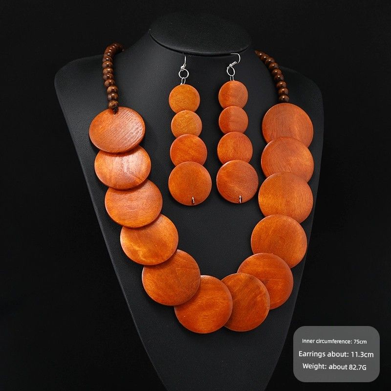 Retro Ethnic Style Wooden Necklace Fashion Style Bohemia Long Stylish Multi-Layer Sweater Chain Performance Accessories Women