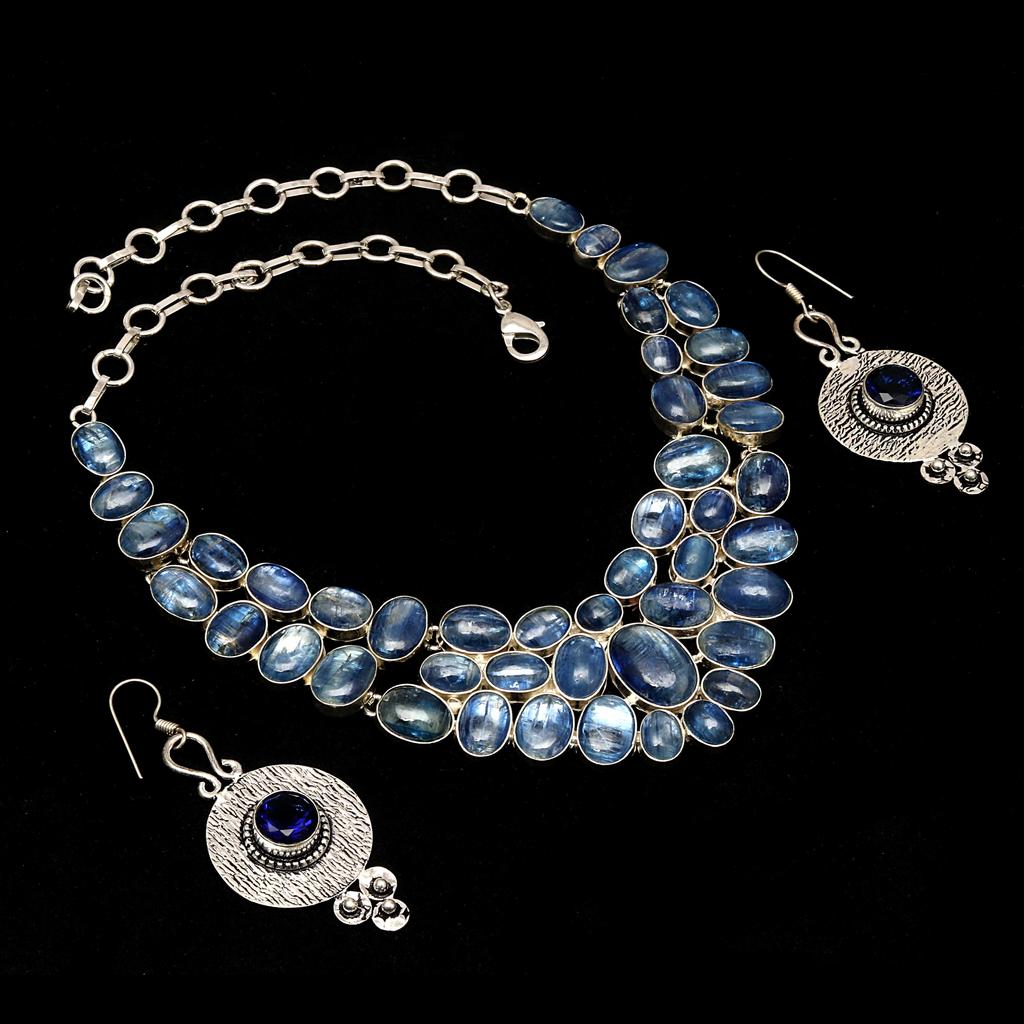 AAA+ Kyanite Cabochon Gemstone Jewelry Necklace &Earrings 18-20''