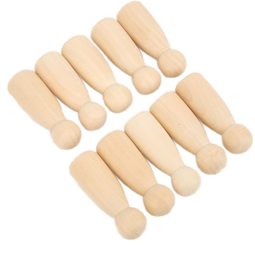 Set of 10 75mm Wooden Peg Dolls, Solid Color Family Figures (75mm Girls)