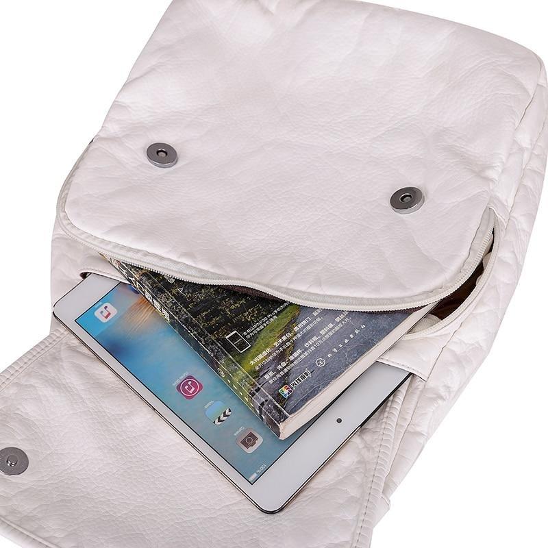 Multifunkční bílé batohy Módní praná měkká PU kůže Batoh proti zlodějům Velkokapacitní školní taška pro dospívající dívky