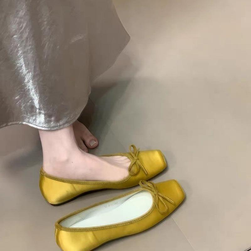 Fashion 2025Breathable Silk Ballerinas Ballet Flats Women Summer Autumn Slip On Loafers Square Toe Bowknot Flat Casual Shoes