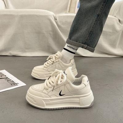 White Platform Women's Sneakers  Autumn Lace-Up Thick Bottom Jogging Shoes Woman Pu Leather Breathable Walking Shoes Female