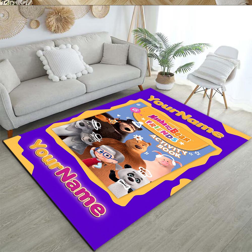 Masha Bear Customizable Name Floor Rug Office Rug Perfect for Decorate Room Balcony Bedrooms Game Room Anti-slip Rug Decorate Offices