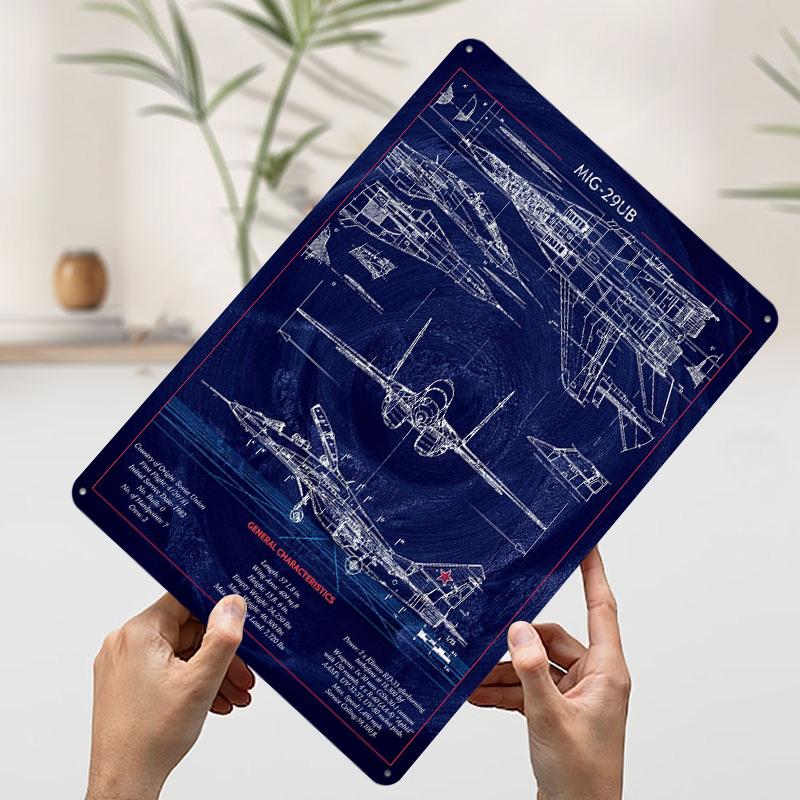

Mig 29 Blueprint Tin Plaque Poster Customized Wall Art Retro Vintage Metal Signs for Man Cave Coffee Bar Accessories House Decor 7.9x11.8In(20x30cm)