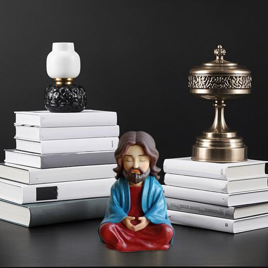 Meditating Cartoon Jesus Figurine Hand-Painted Jesus Statue Sculpture Religious Easter Christmas