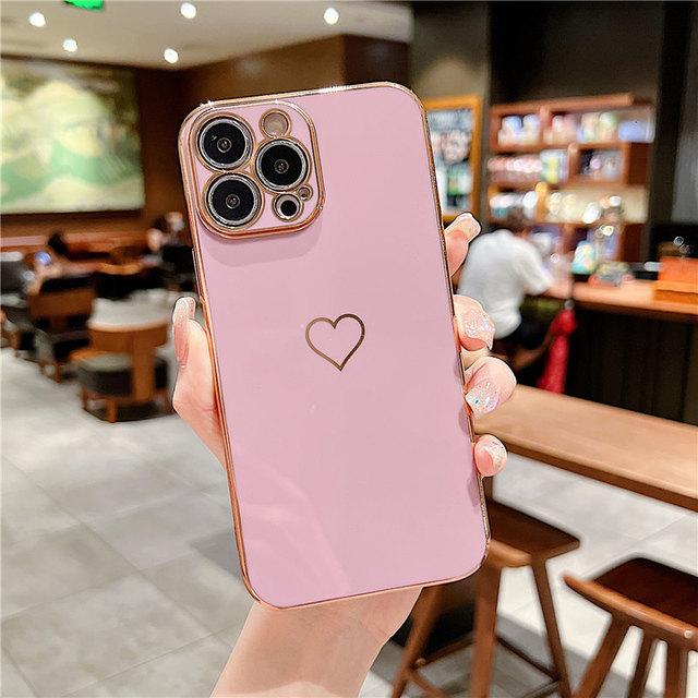 

Чехол с покрытием Love Heart для Iphone 12 11 13 14 Pro Max, роскошный противоударный мягкий силиконовый чехол с гальваническим покрытием для Iphone 14 For iPhone 14Pro Max