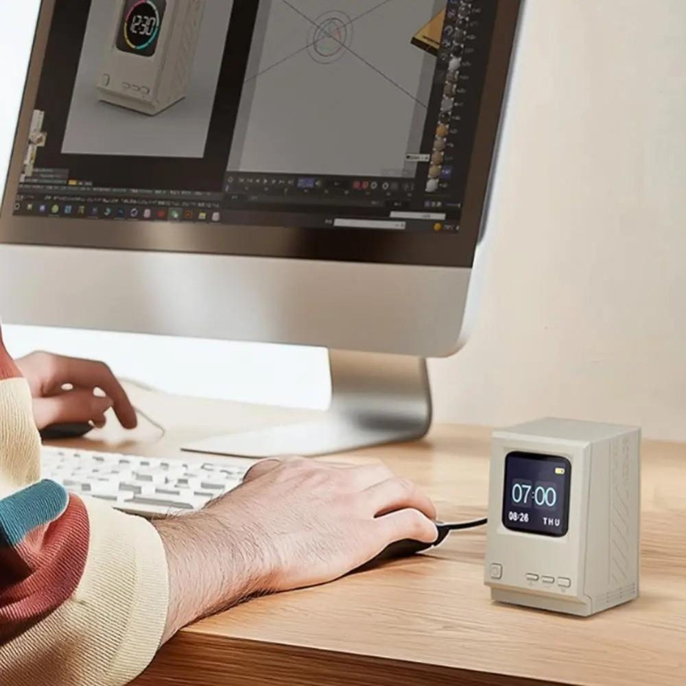 New Retro Computer Lyrics Speaker Clock Mini Computer-Inspired Desktop Digital Clock Desk Decoration Portable Speaker