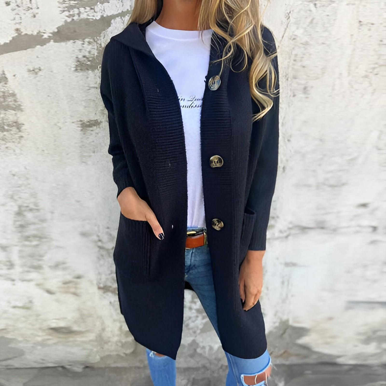 

Длинный рукав женский однотонный топ с капюшоном легкая куртка пальто зима и осень L чёрный