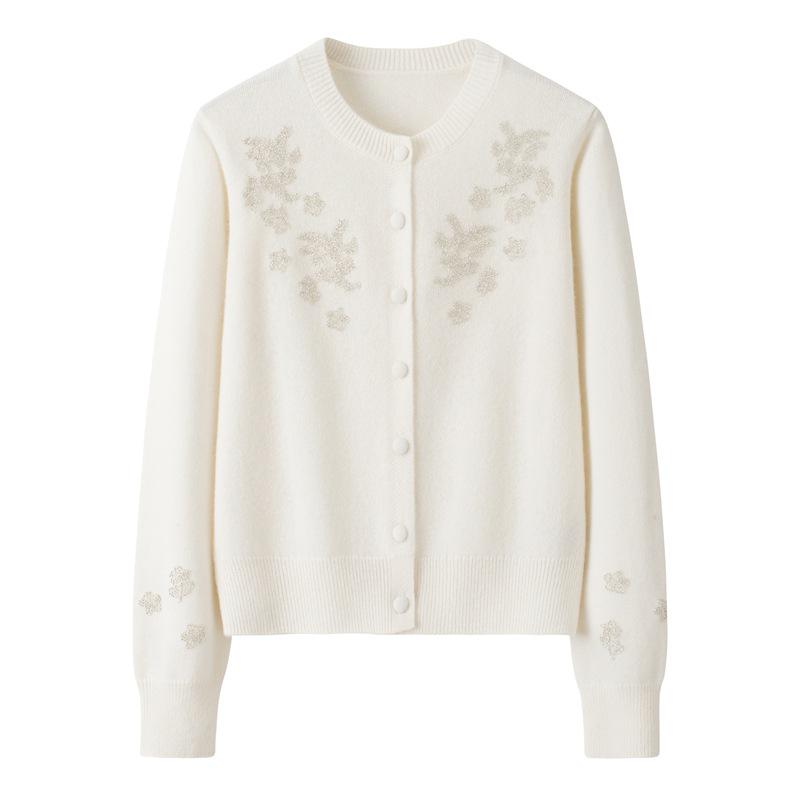 

Women s Thick Cashmere Cardigan with Button Closure, Handmade Beads, and Embroidered Details XL