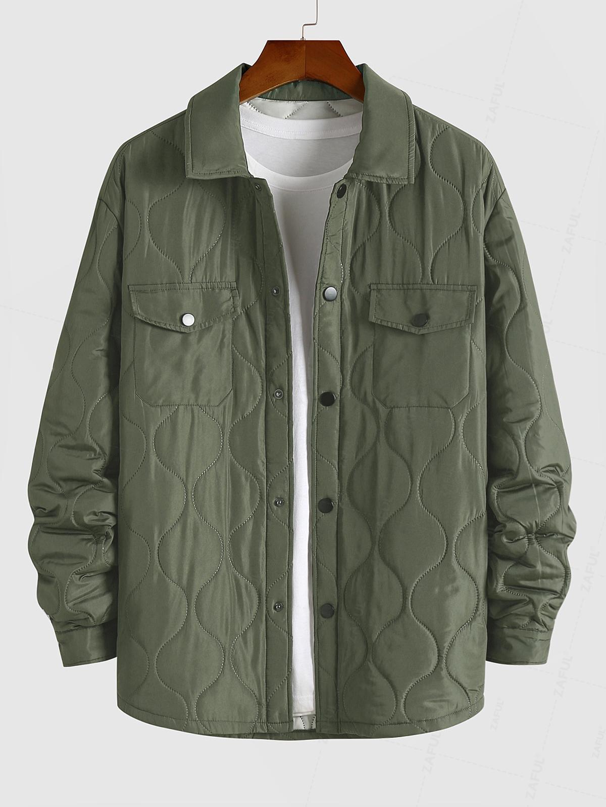 ZAFUL Мужская однотонная повседневная стеганая куртка с клапаном на кнопках — фото 2