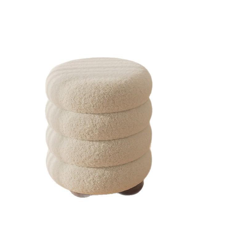 Sherpa Round Vanity Stool, Light Luxury Cream Style Simple Plush Stool for Makeup Table, Your Home Bedroom Dressing