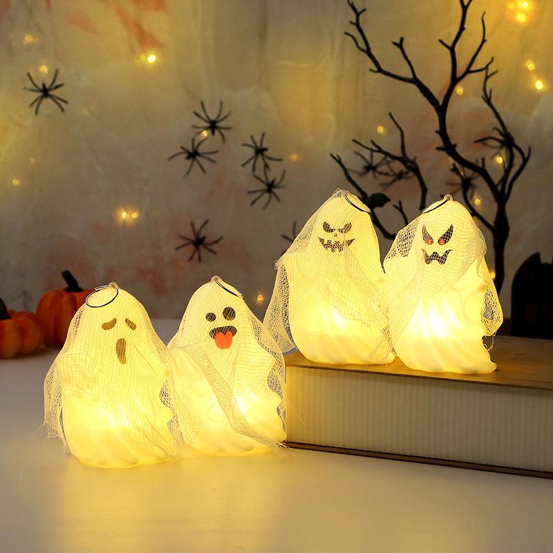 Ghost Halloween Decor - White Ghost With Spider Web Led Night Light Spooky Figurine Statue Festival Lamp T Hanging Decorations