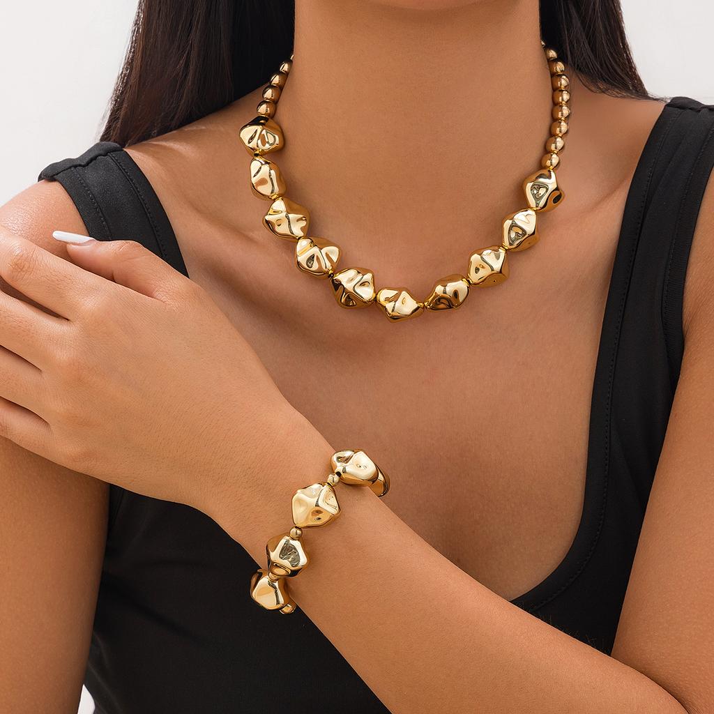 Salircon Minimalism Geometric CCB Beads Chain Choker Necklace Bracelets for Women Men 2026 Trend Punk Party Jewelry Set