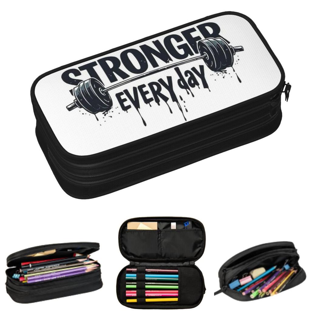 Gym Sport Bodybuilding Workout Motivational Quote Pencil Cases for Student School Pen Box Pencil Bag Large Storage Pencil Pouch