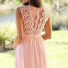 O-neck Waist Tight Sleeveless Draped Hem Chiffon Dress Elegant Crochet Lace Patchwork Long