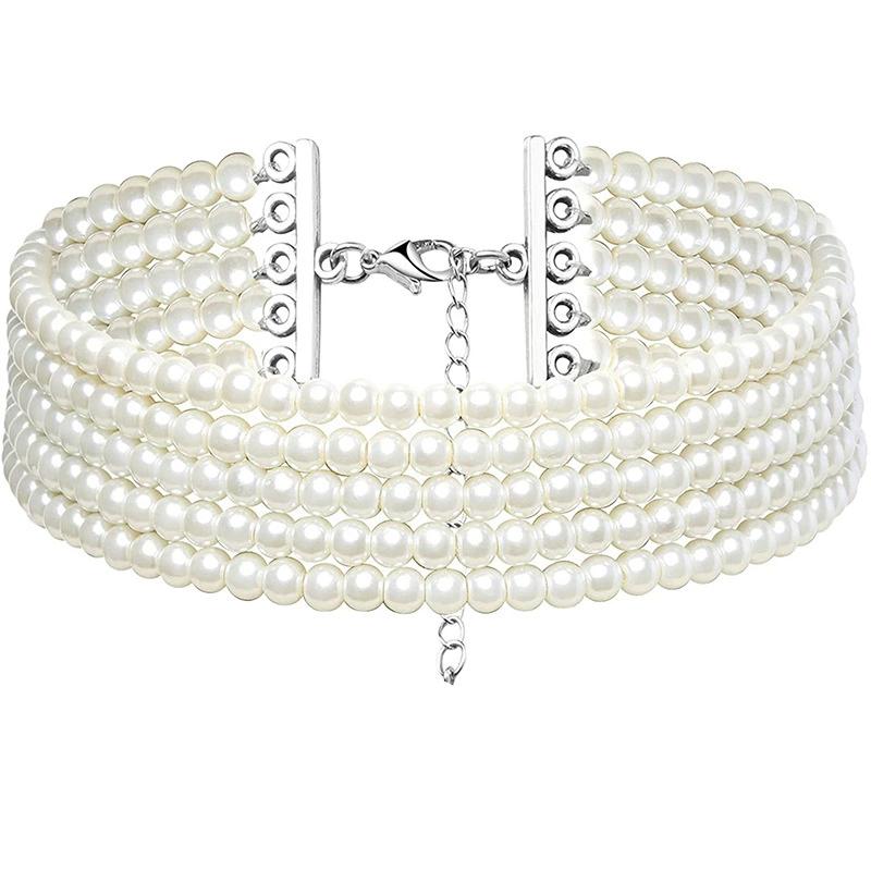 Bohemian multi-layer necklace, three-layer five-layer small pearl necklace.