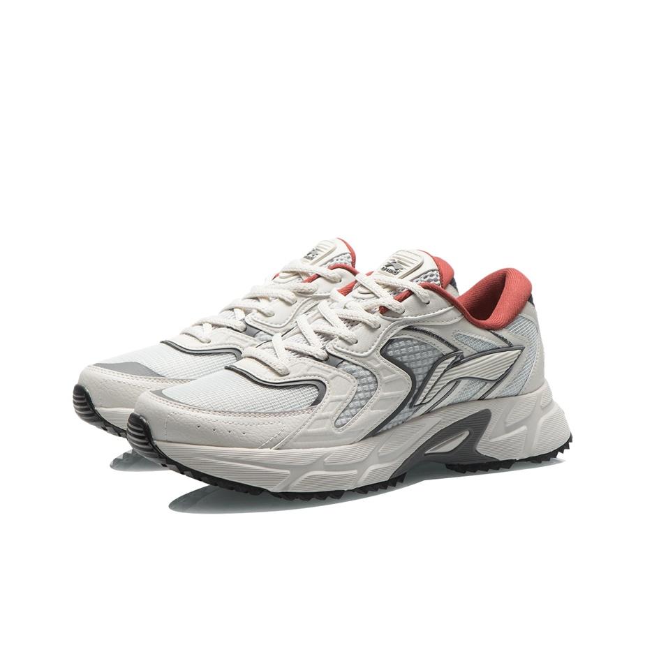 LiNing Fabric Shock Absorbing Non-Slip Wear-Resistant Breathable Lightweight Low-Top Running Shoes Men Sneakers Gray White ARLR013-4