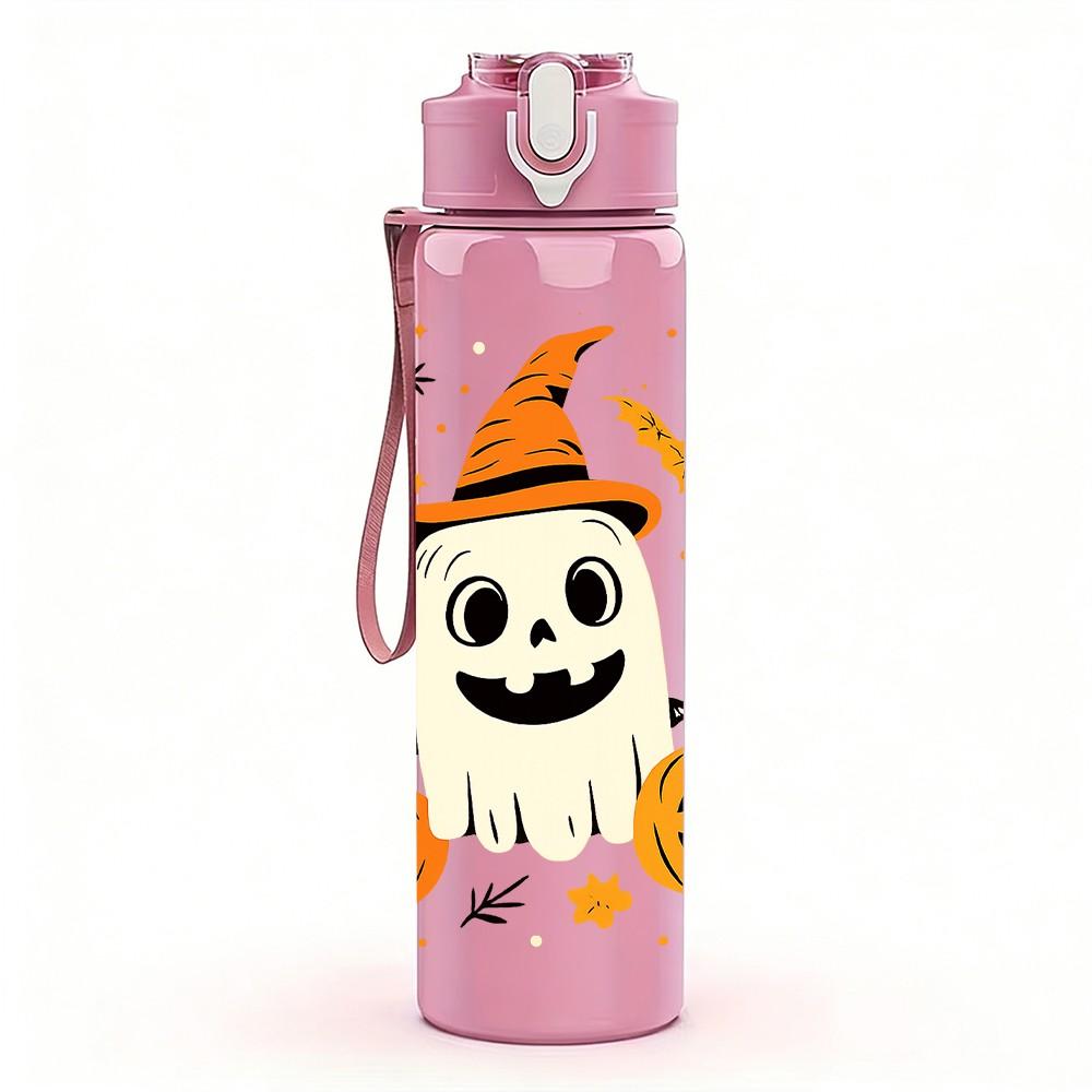 1PC Halloween Ghost Pumpkin Pattern 750ml Color Plastic Sports Water Bottle Leakproof Flip Straw Lid Suitable for Sports Office Home Use