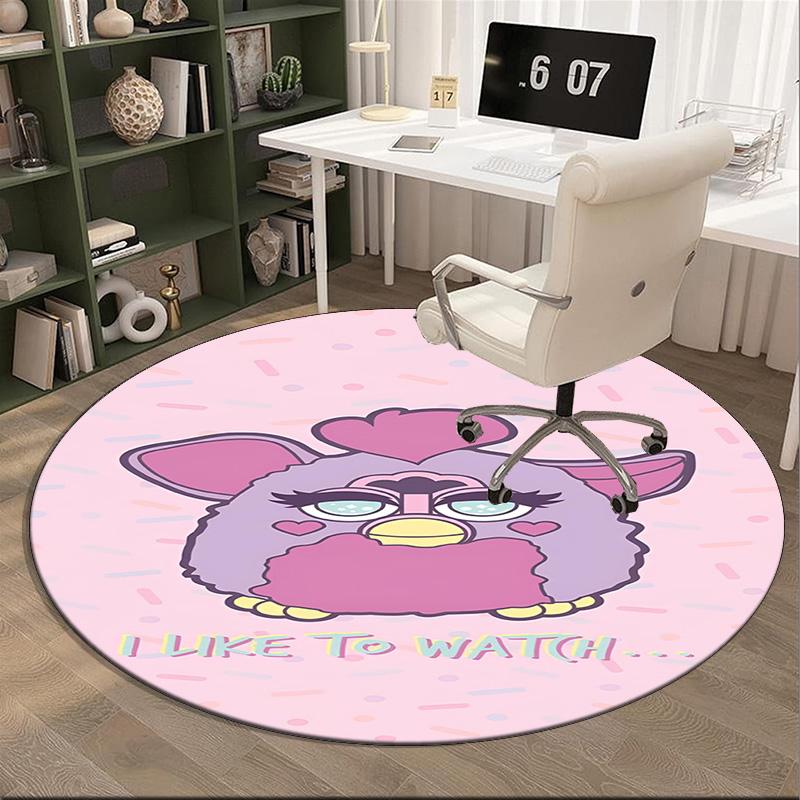 Colorful Furby In Bubbles Round Rug for Livingroom,Bedroom, Palyroom, Chair Rug, Area Rug, Circle Carpet, Fan Christmas Gift