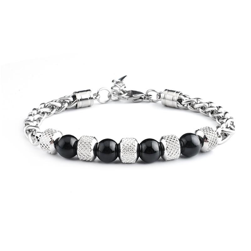 Men s Adjustable Stainless Steel Tiger Eye Beaded Bracelet
