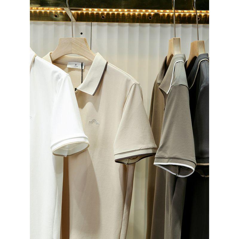 Word of Mouth Recommend Offline 39.Export Tail Goods Men Summer Cool Feeling Pearl Cotton Lapel Short Sleeve T-shirt Polo Shirt