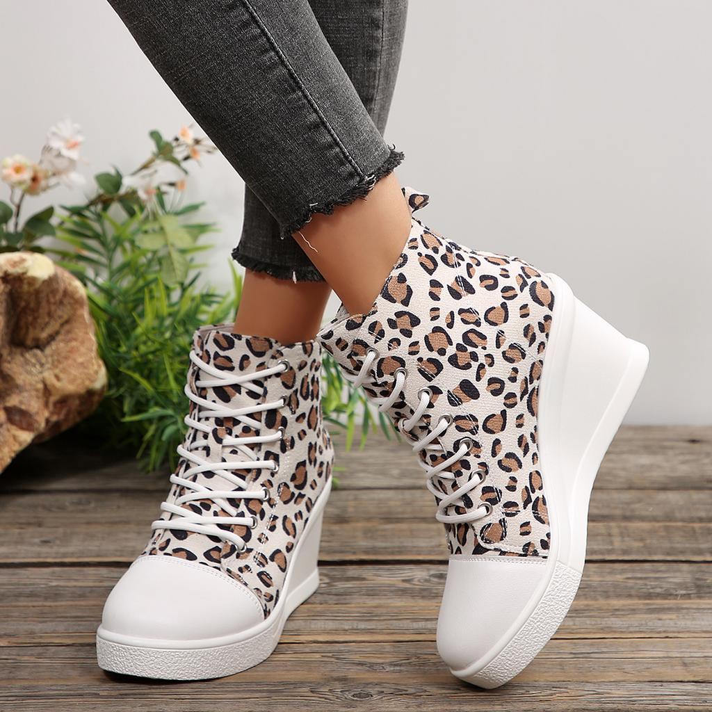 Fashion Women 2025 Canvas Sneakers Spring Autumn Lace-Up Comfortable Wedges Shoes Fashion Woman High Top Platform Casual Shoes