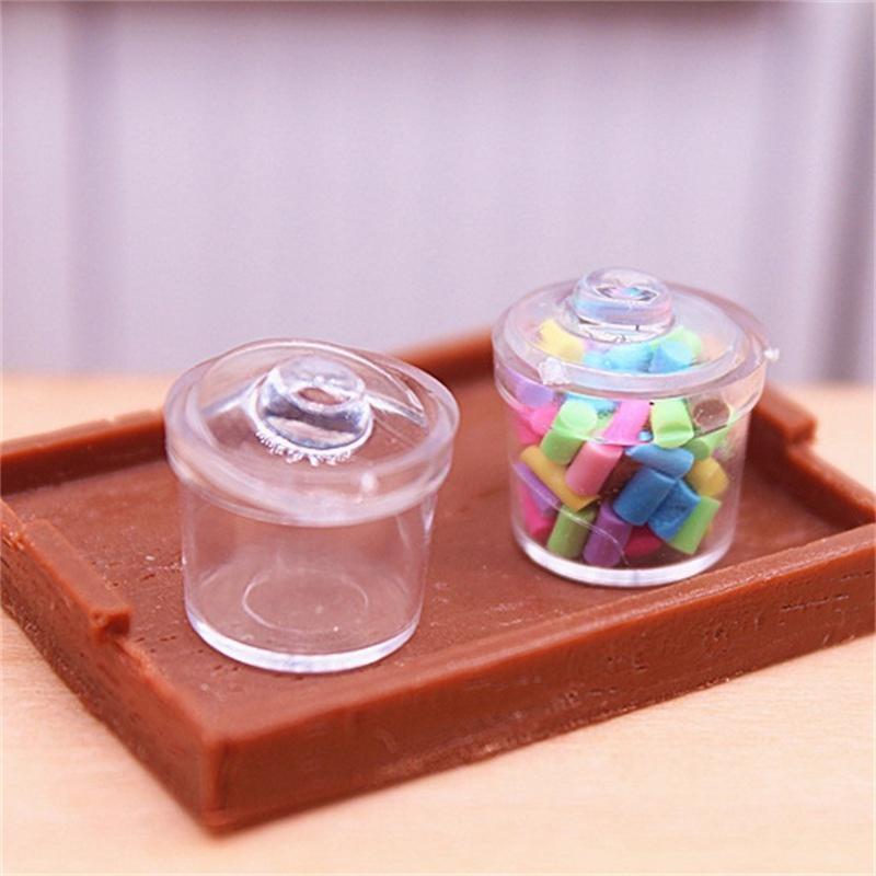 2Pcs 1:12 Dollhouse Mini Sugar Bottle Spice Seasoning Jar W/Cover Kitchen Decor