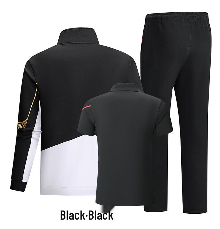 Spring & Autumn Sportswear Set: Unisex Stand-up Collar Hoodie, Short Sleeve, Long Pants, Parent-Child Casual Wear