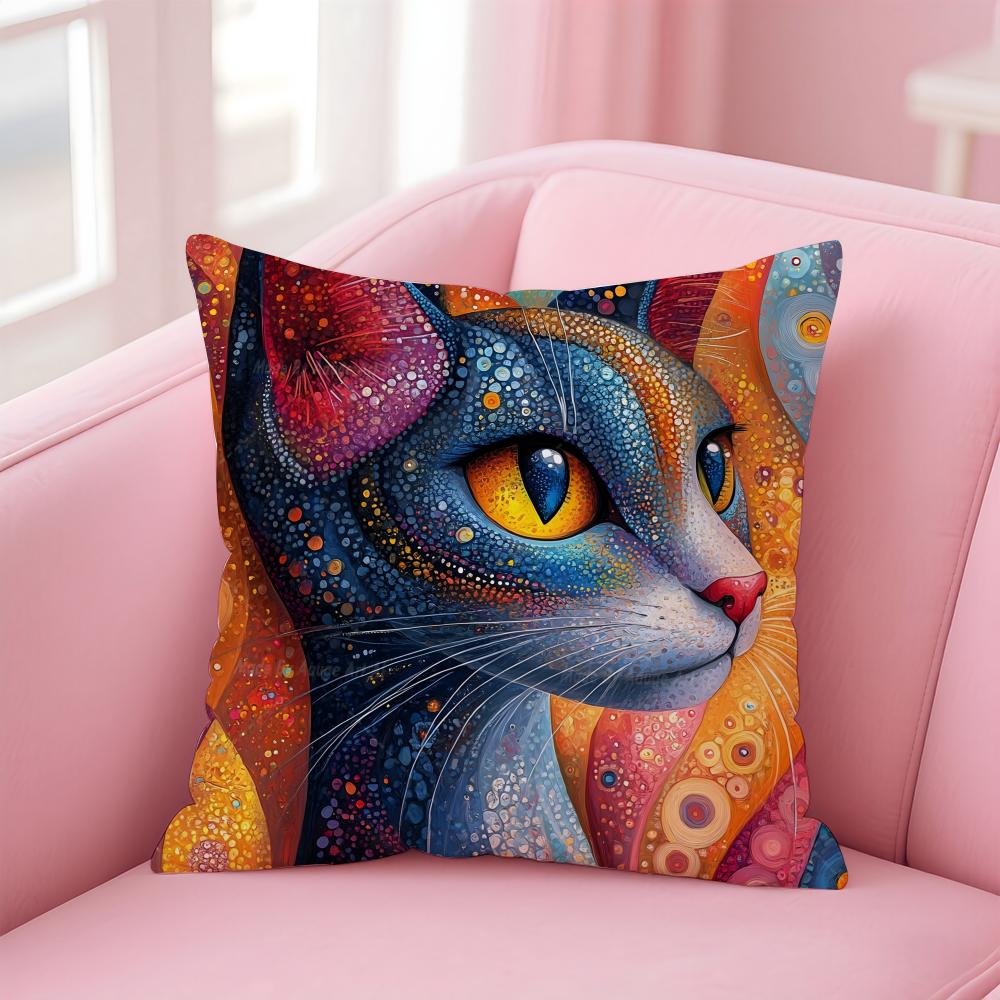 Prints Of The Strange Cats Cushion Cover Linen Pillowcase Cover Soft Decor for Sofa Home Room