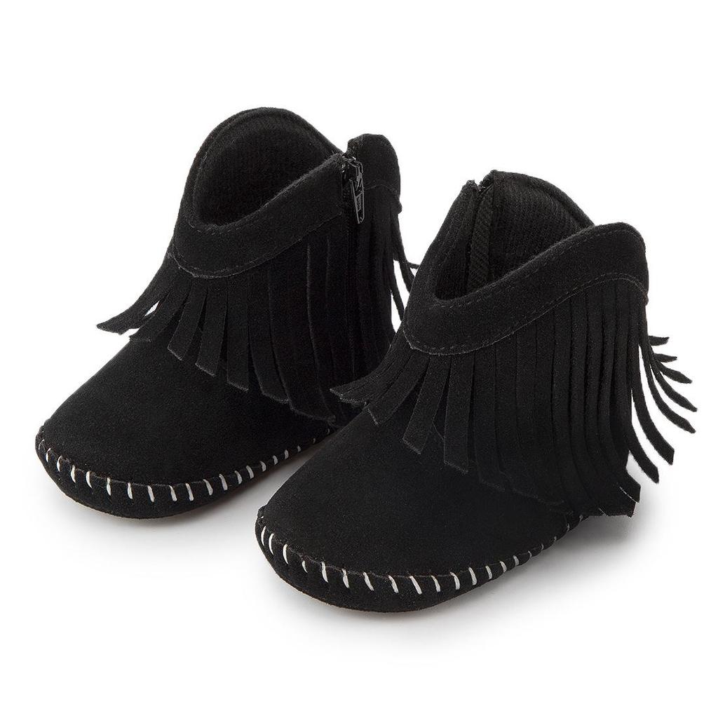 Warm Velvet Baby Boots with Soft Rubber Soles and Non-Slip Tassels