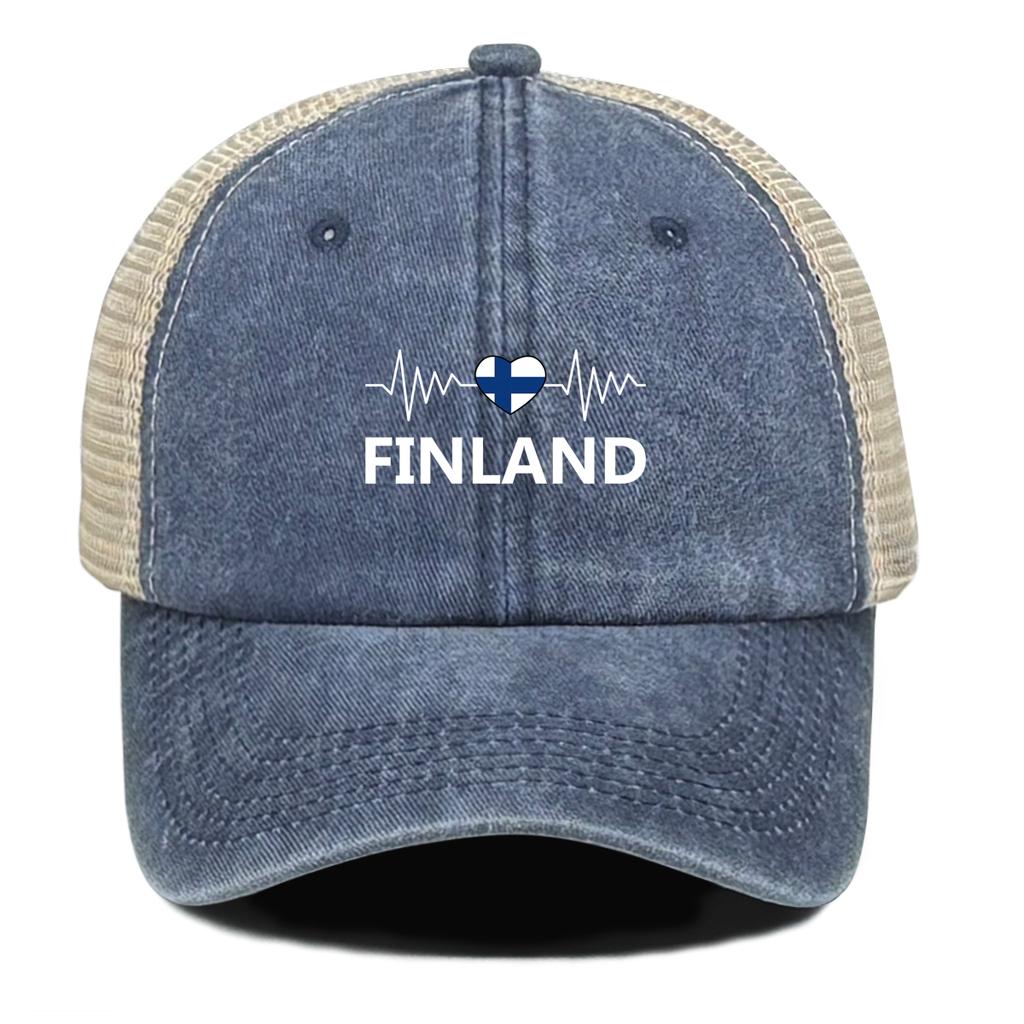 Finland Spirit Adjustable Baseball Cap Heartbeat Love Snapback Cap Breathable Hip Hop Snapback Sun Hat One Size Fits All
